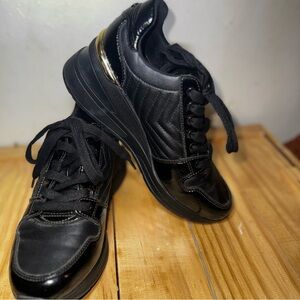 Aldo Black Wedge Sneakers with Gold Accent